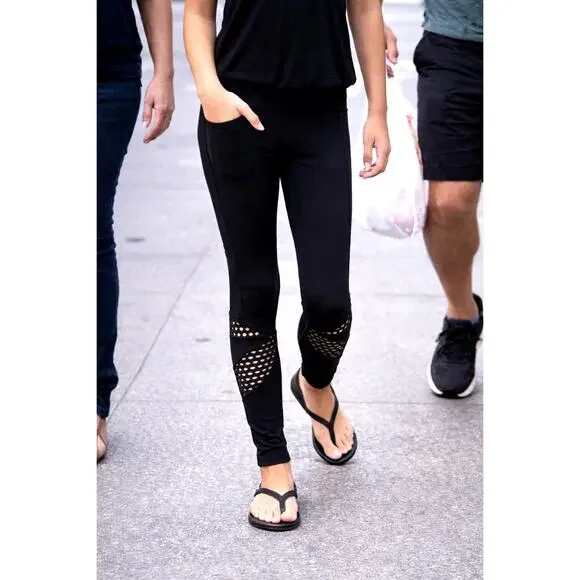 Justice Mesh Cut Out Full Length Leggings- Black - kids size M (10)