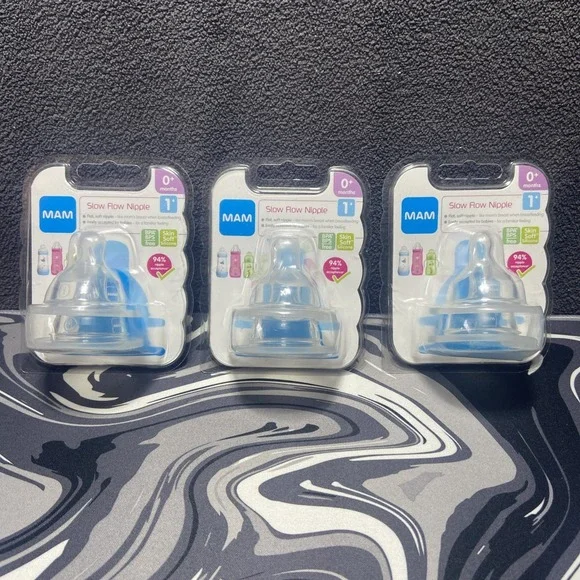 MAM Slow Flow 0 + Months Bottle Nipples Level 1 (Lot of 3)