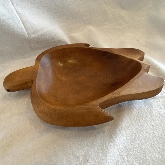 Vintage Monkey Pod Wood Sea Turtle Shaped Bowl - 10x7.5