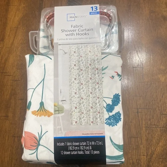 Fabric Shower Curtain with Hooks