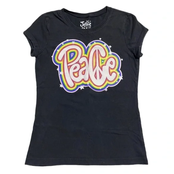 Justice rainbow Peace glitter graphic short sleeve tee 10 years
