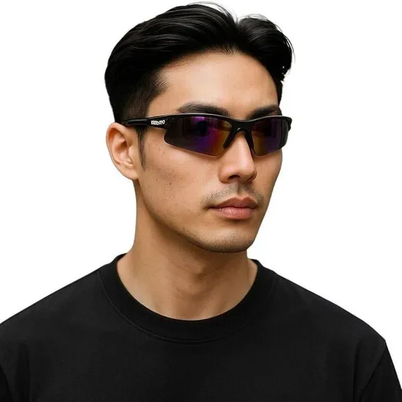 Nemesis Polished Black Gray Lens Sport Wrap Mens Biker Safety Sunglasses