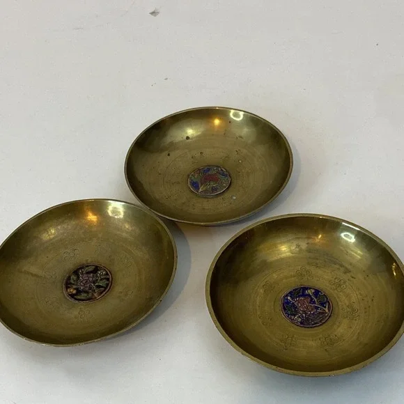 3 Small Chinese brass enamelware cloisonne bowl Floral