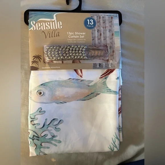 Beautiful underwater Seaside Villa Shower Curtain Set with Hooks
