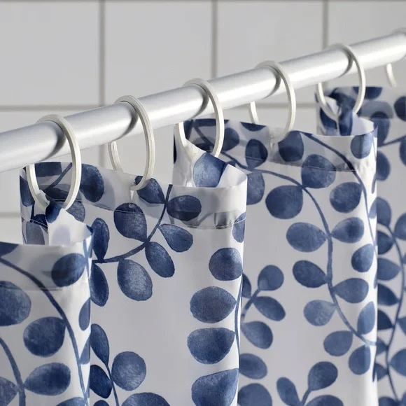 Blue Leaf Pattern Shower Curtain - White and Blue