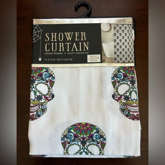 Halloween Shower Curtain - Skull, Day of the Dead, Color Print. New in Package