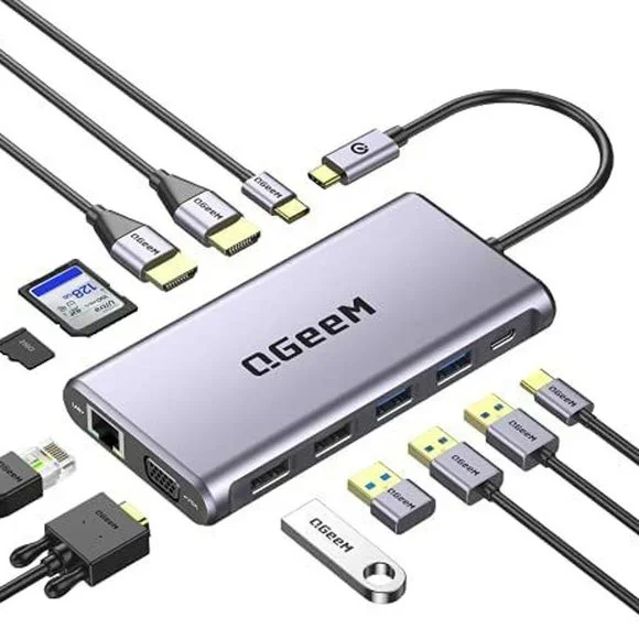 QGeeM USB C Hub,12 in 1 USB C Laptop Docking Station