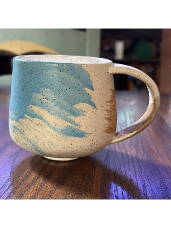 Marked Little Bird/Birdie Handcrafted Pottery Mug Blue Beige