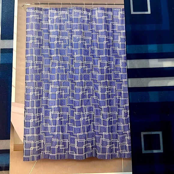 Navy Blue Tile PEVA Shower Curtains NEW
