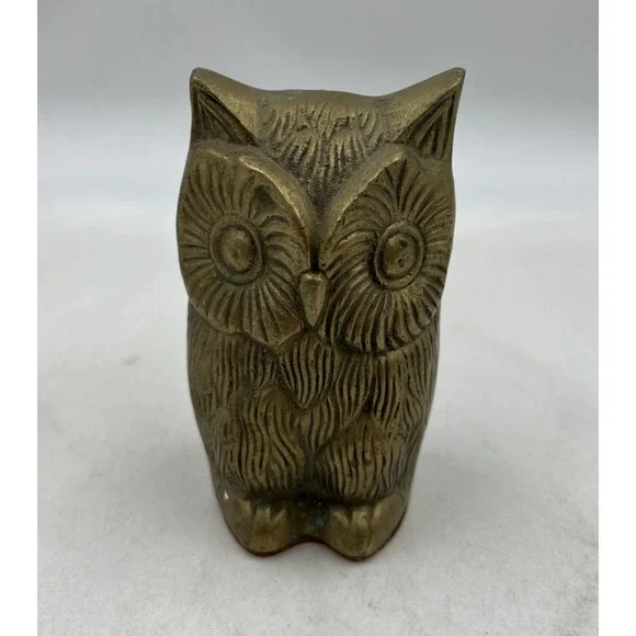 Vintage Brass Owl Figurine Paperweight 4.75