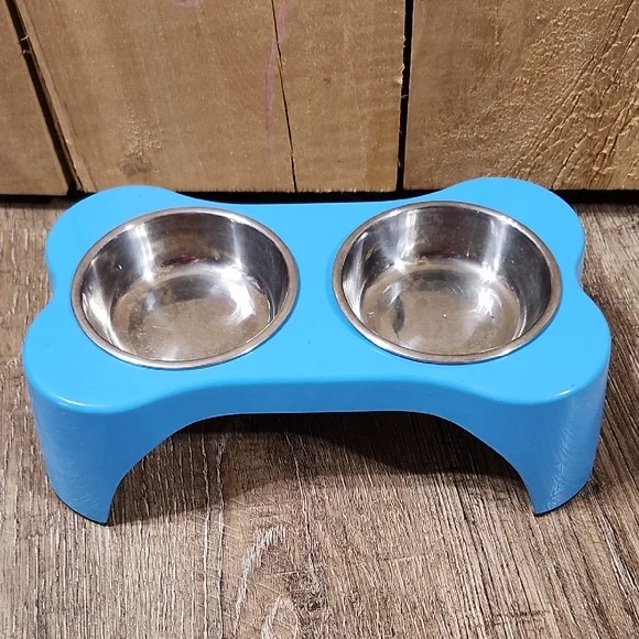 Blue Double Pet Bowl Stand