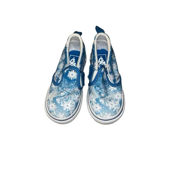 Vans Low Snowflake Blue Girls New Toddler Slip on No Tie 7.5 Winter Frozen