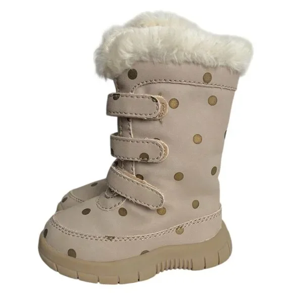 Baby GAP Winter Snow Boots Faux Fur Lined Insulated Beige Toddler Girl Size 5
