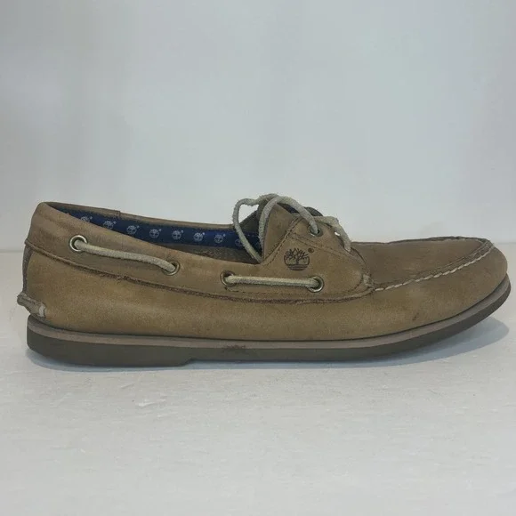 Timberland Leather Boat Shoes Men's 11.5 Light Brown Casual Slip On Loafer 2 Eye
