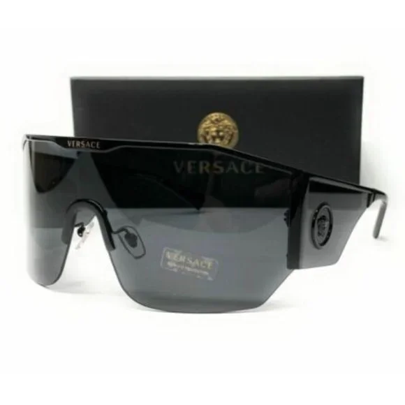 Sale! Versace Men's Black and Dark Grey Sunglasses!