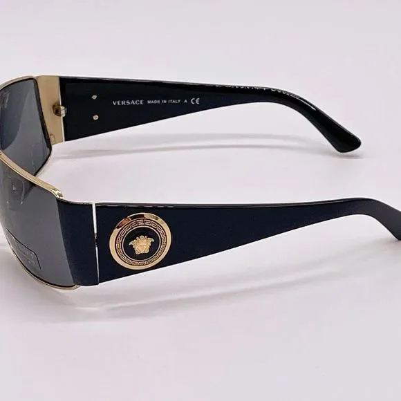 New Versace Mens 63mm Sunglasses Black w/ Gold Trim