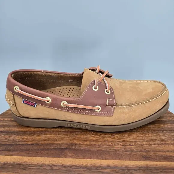 Sebago Docksides Boat Shoes Mens 9.5 M Brown Nubuck Leather 2-Eye Casual Deck
