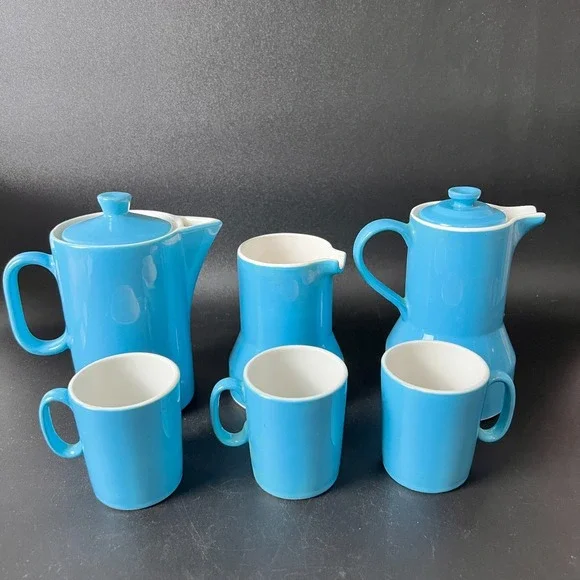 Shenango‎ China FORM Turquoise Coffee Set MCM USA Coffee Pots Cups Creamer RARE