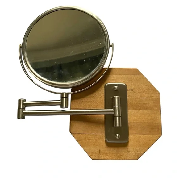 JERDON 8-Inch Two-Sided Swivel Wall Mount Mirror on Teakwood Mount Makeup Mirror