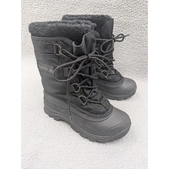 Kamik Black Snow Boots Youth size 6 Lace Up Rubber Soles Unisex