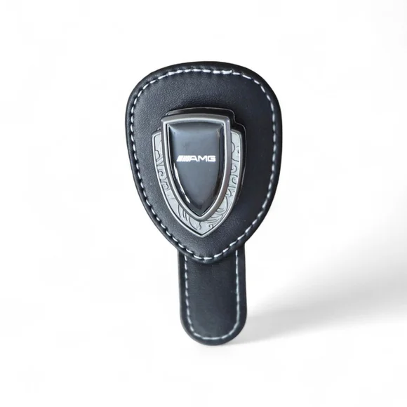 AMG Black Silver Leather One Size Car Visor Sunglasses Holder