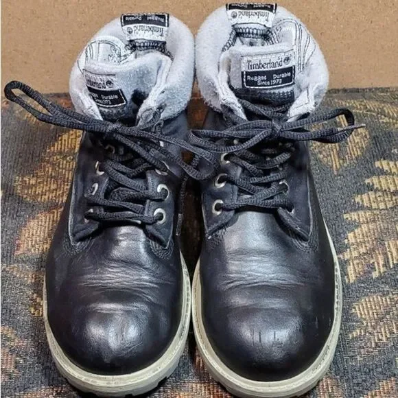 Timberland Roll Top Boys Shoes Boots Thermal Black Winter Size 2.5