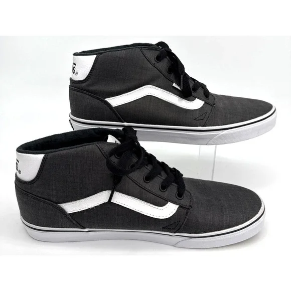 VANS Men's 12 Gray Black Canvas High Top Skateboard Shoes