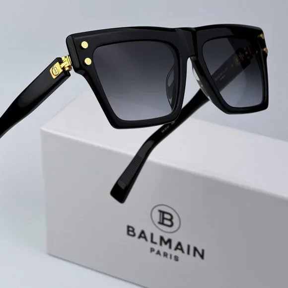 Balmain B-V BPS-121A-54 Men BRAND NEW Sunglasses Titanium Black Gold Grey