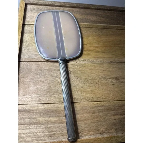 Art Deco Vintage Metal Vanity Hand Mirror 12
