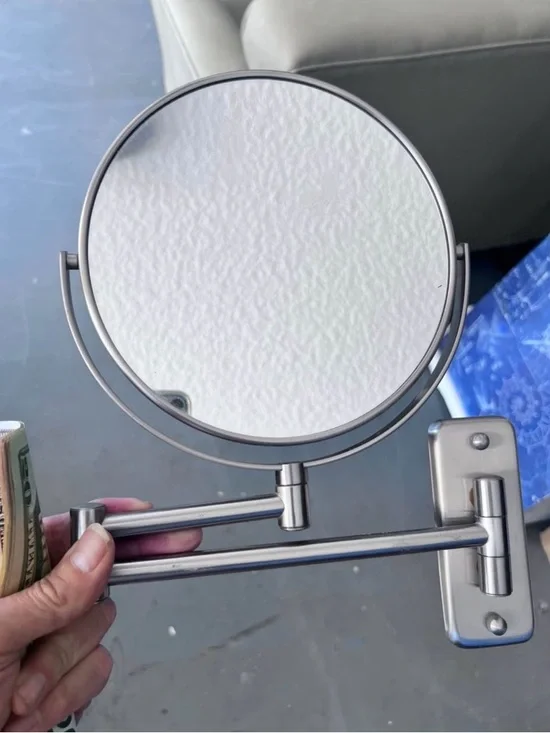 2 Sided 1x & 5x Brushed Nickel Wall-Mount Makeup Mirror Adjustable Mount plate !