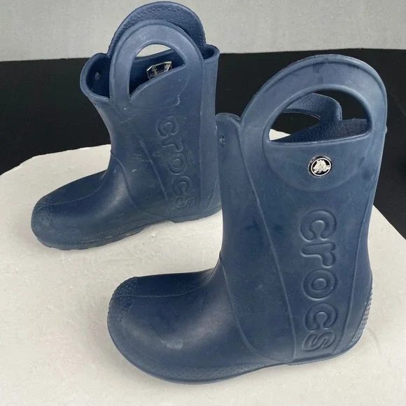 Crocs Kids j2 Handle It Rain Boots Navy Pull On 12803 Youth‎ Waterproof