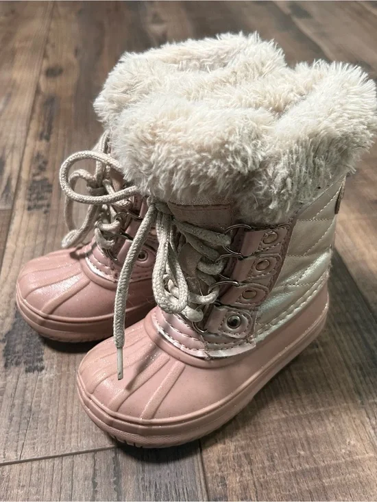 London Fog Girls Pink Faux-Fur Winter Snow Boots