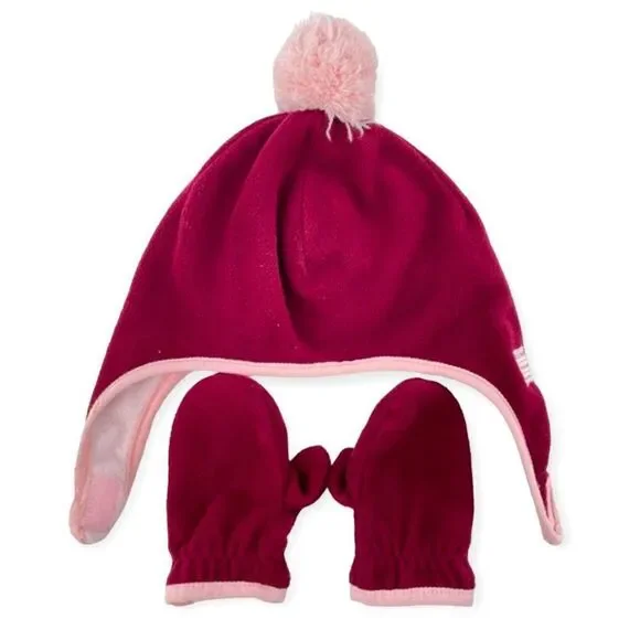 Old Navy Girls Wine Pink Performance Fleece Winter Hat & Mittens Set Large