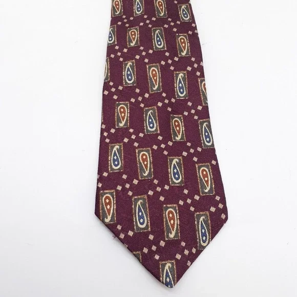 Gant Necktie 100% Italian Silk USA Made Maroon Burgandy Paisley Career Formal