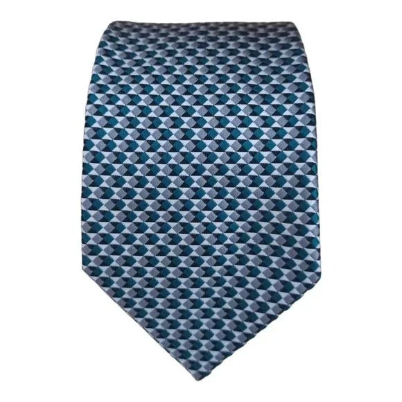 ERMENGILDO ZEGNA Silver Geometric Silk Tie ITALY 59