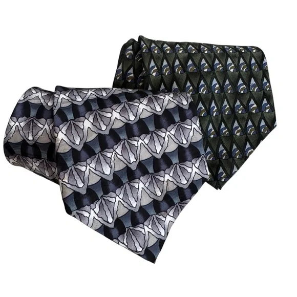 J. Garcia Men’s Silk Ties “Shaman” Collection Seventeen & Gray Geometric Vintage