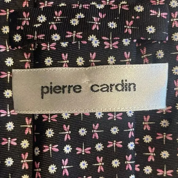 Pierre Cardin Back and Pink Micro Dragonflies Men’s Neck Tie EUC. T1-1545