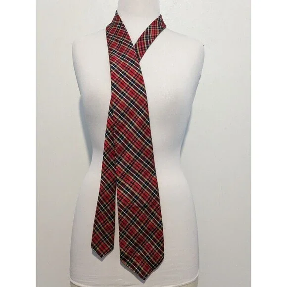 Vintage Rooster Ruffler Collection Red Plaid Silk Tie Necktie Mens 4in