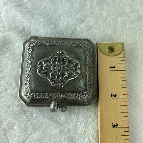 Compact Squere shaped Mirror box Antique Silver Tone Metal