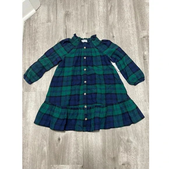 New - Old Navy girls holiday green & navy‎ plaid dress, size 5T