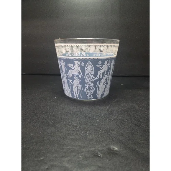 Wedgwood Blue Glass‎ Ice Bucket, Jeanette Corinthian Style, Vtg Hellenic Design
