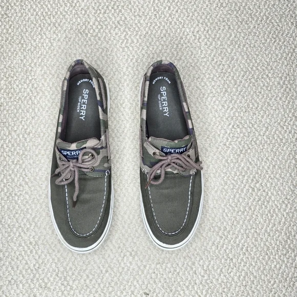 Sperry Top-Sider Halyard Green Camo Canvas Boat Shoes Size 12