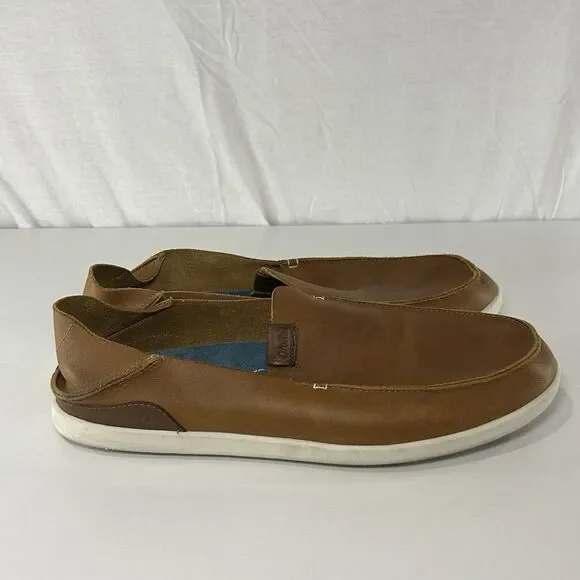 Olukai Nalukai Brown Leather Slip On Drop Heel Loafer Shoes Mens Size US 14