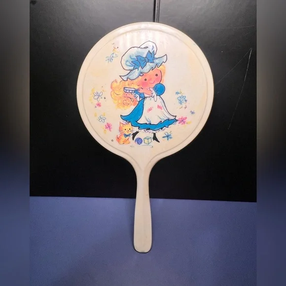 Vintage 1974 Polly Pal Hand mirror White With Handle