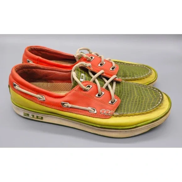 310 Motoring Shoes Snake Skin Boat Loafers Color Block Green Orange Size‎ 10