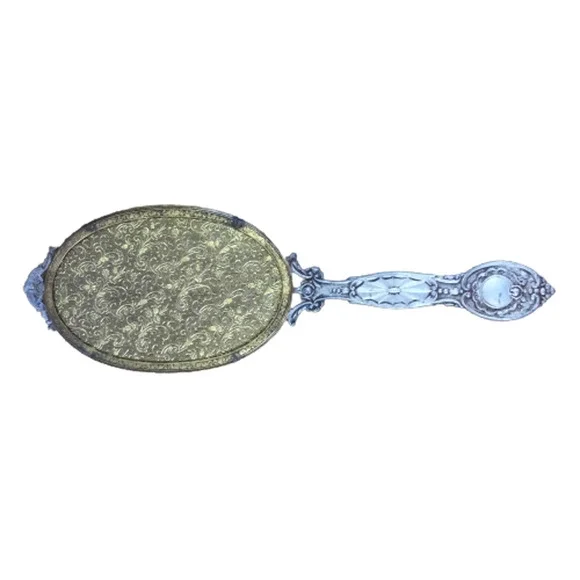Vintage Art Deco Silver Plated Vanity Hand Mirror Flower Design NO Mirror Glass