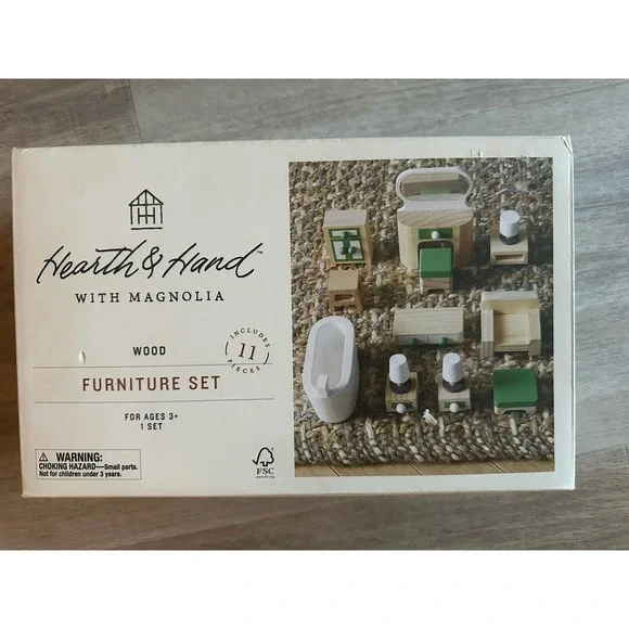 Hearth Hand Magnolia Toy Dollhouse Furniture 11-Pieces Wooden Set Bath Vanity