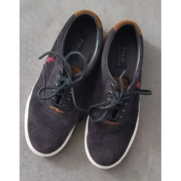 Polo Ralph Lauren Men's Vaughn Charcoal Corduroy Suede Shoes Size 7.5‎ D