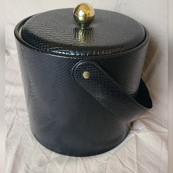 Vintage Ice Bucket Georges Briard Black Snake Skin Faux Leather