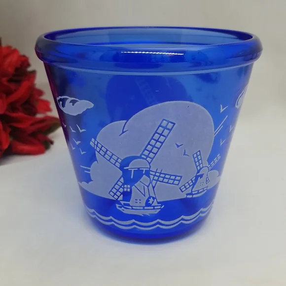 Hazel Atlas Windmills Blue Glass Ice Bowl